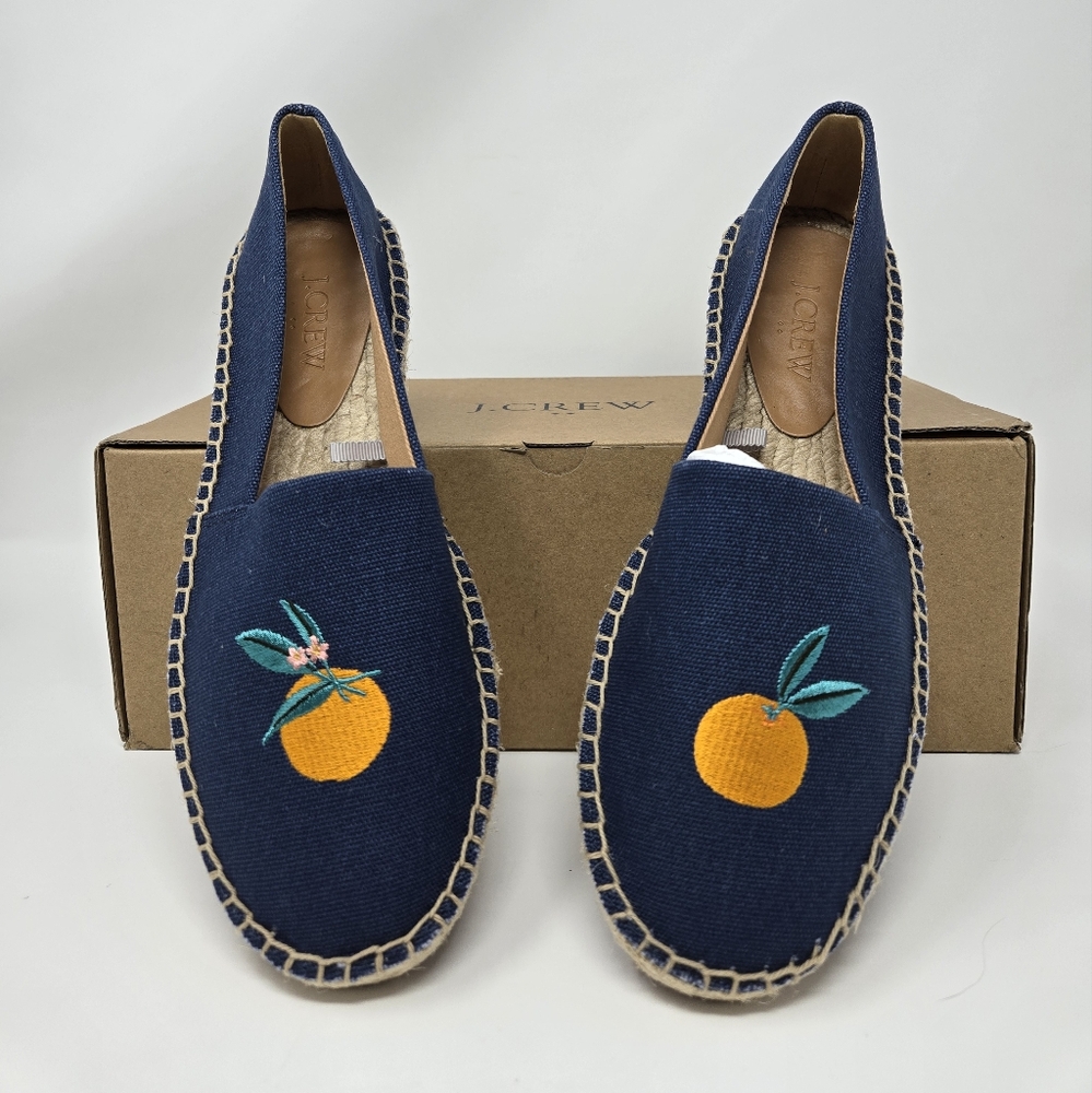 J. Crew Factory Blue and Orange Espadrilles with Citrus Design